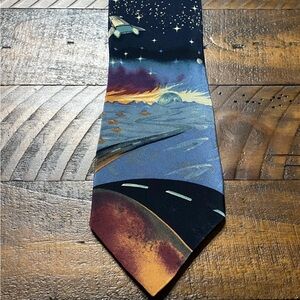 Je Suis Men’s 100% Silk Cosmic Space Tie Featuring A Space And Road Design